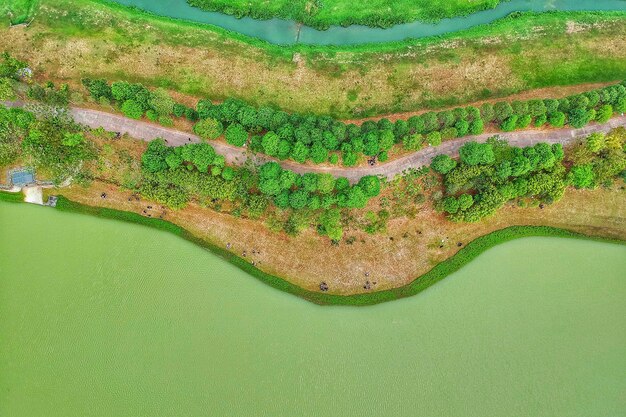 湖の高角度の景色