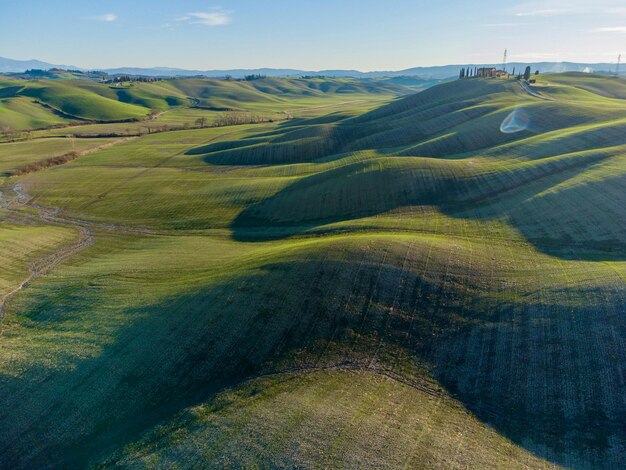 High angle view of land against sky