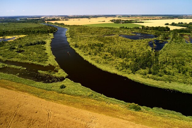 High angle view of land against sky