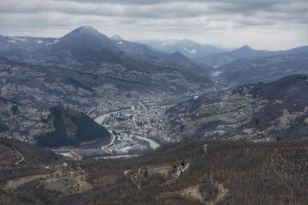 High angle view of landscape against sky