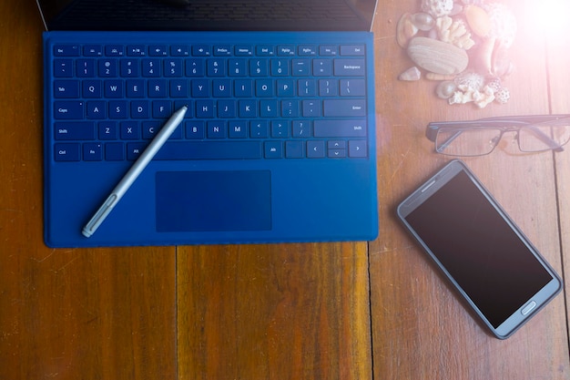 High angle view of laptop keyboard