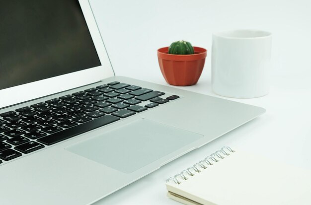 High angle view of laptop on table