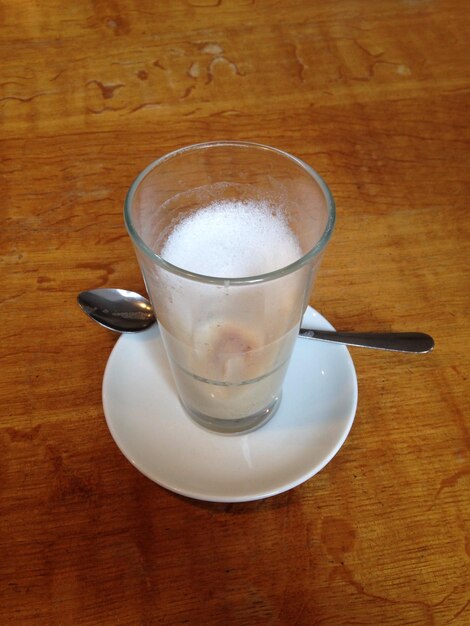 High angle view of latte on table