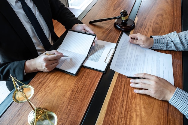 High angle view of lawyer and customer in courtroom