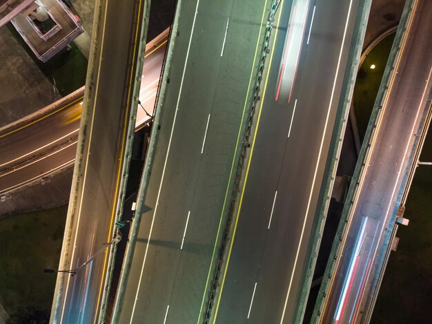 High angle view of light trails on road