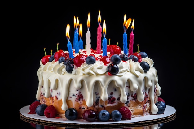 Photo high angle view of lit candles on birthday cake