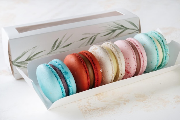 High angle view of macaroons on table