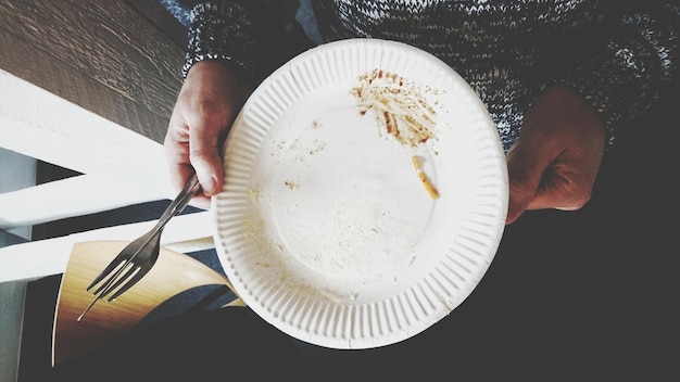 high angle view of man in plate
