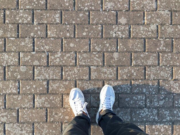 High angle view of man standing on footpath