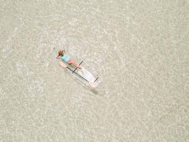 High angle view of man surfing in sea