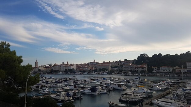 High angle view of marina at harbor