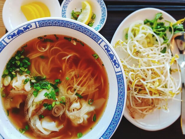 High angle view of meal served in bowl