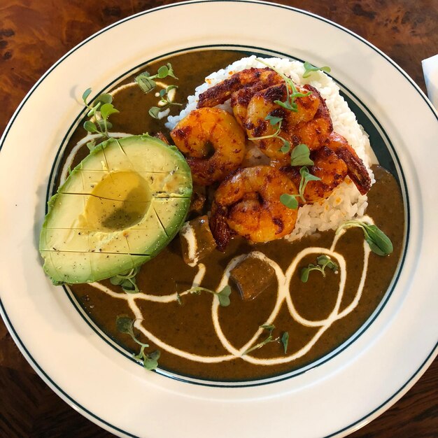 Photo high angle view of meal served in bowl