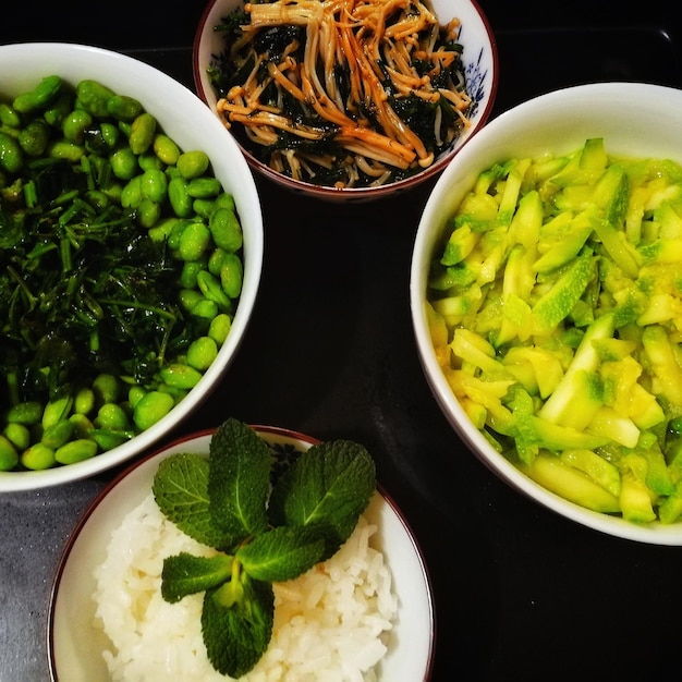 High angle view of meal served in bowl