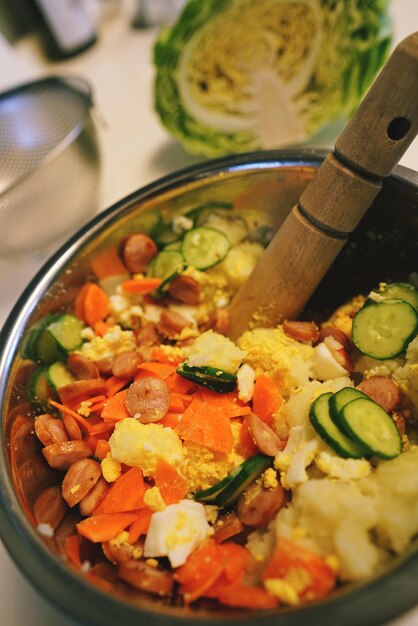 Photo high angle view of meal served in bowl