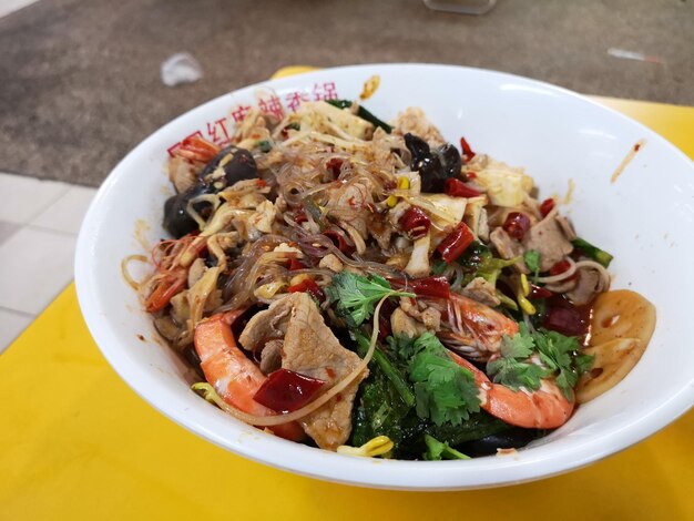 High angle view of meal served in bowl