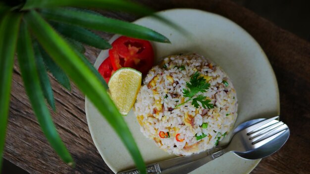 Photo high angle view of meal served in bowl