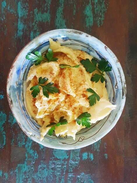 High angle view of meal served in bowl