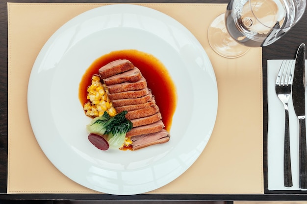 Photo high angle view of meal served in plate