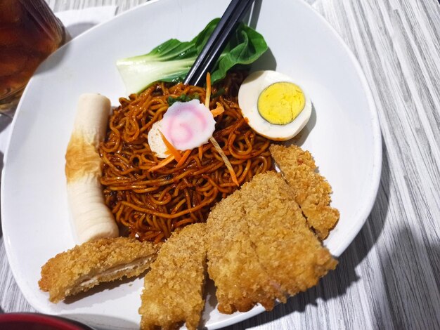 High angle view of meal served in plate