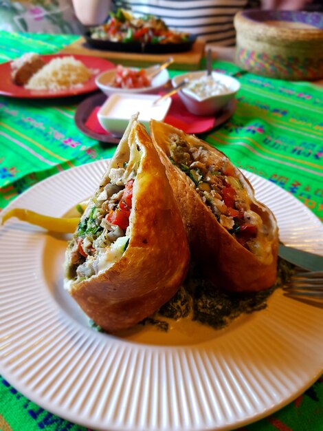 High angle view of meal served in plate