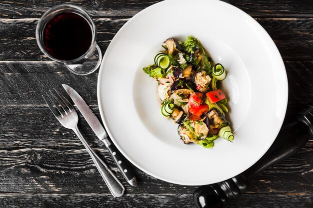 High angle view of meal served in plate