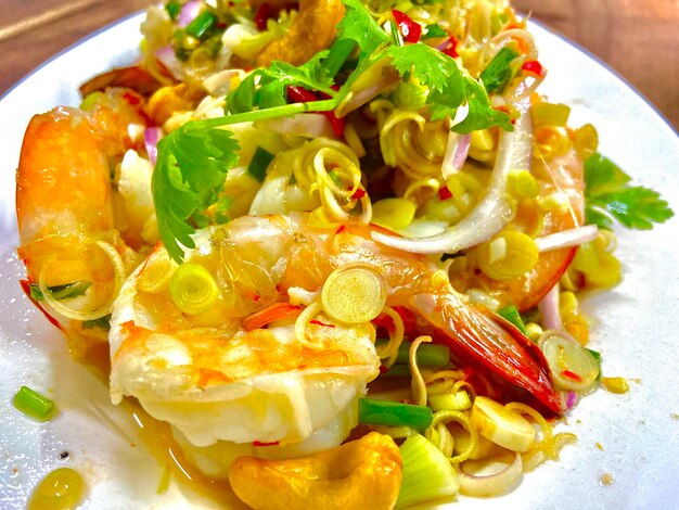 High angle view of meal served in plate