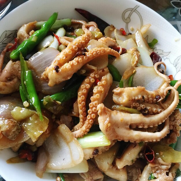 High angle view of meal served in plate