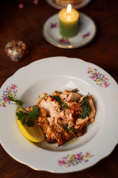 High angle view of meal served in plate