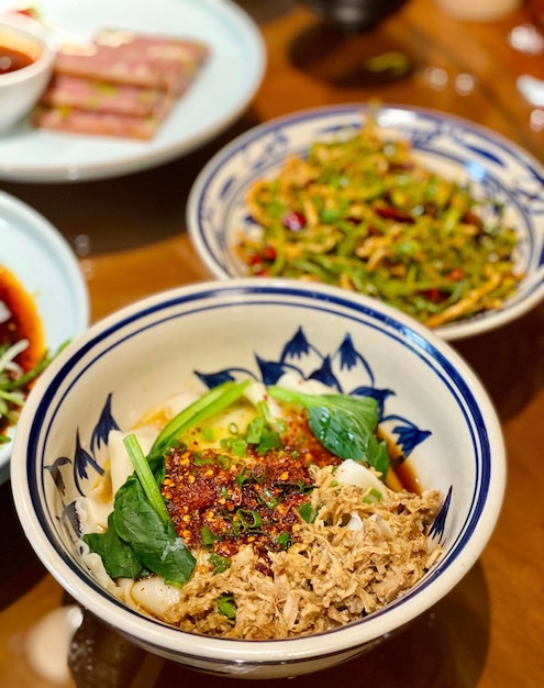 High angle view of meal served on table