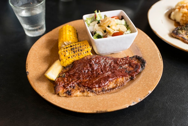 High angle view of meal served on table