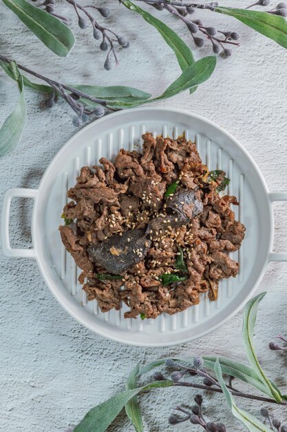 High angle view of meal served on table