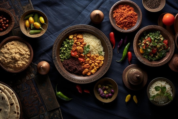 High angle view of meal served on table