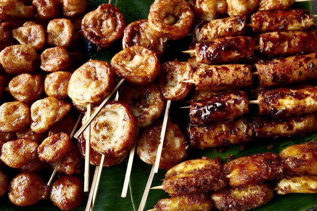 High angle view of meat on barbecue grill