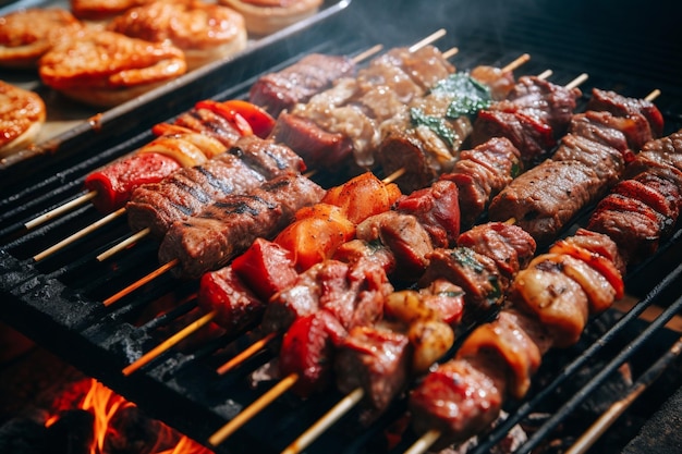 High angle view of meat on barbecue grill