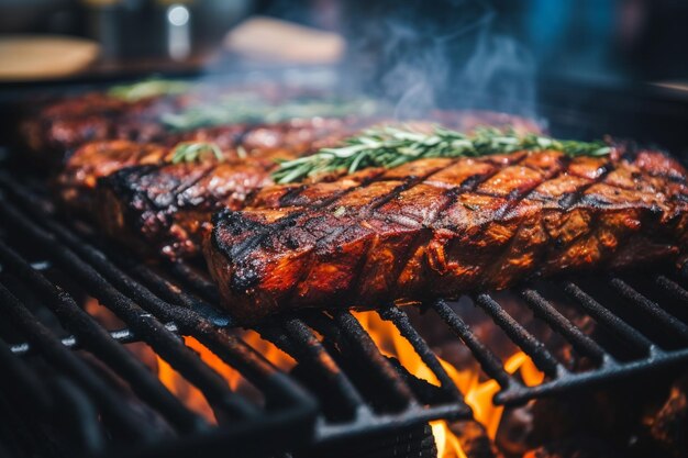 High angle view of meat on barbecue