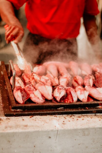 High angle view of meat food