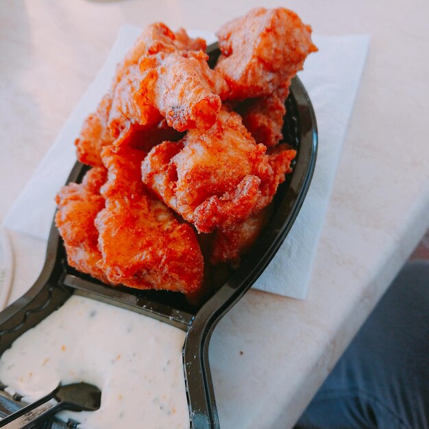 High angle view of meat in plate