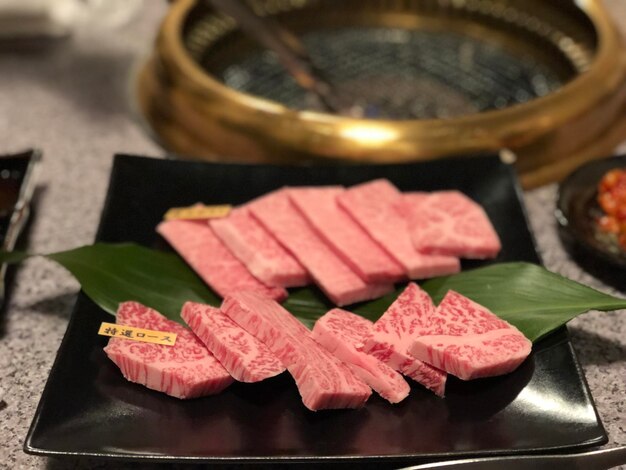 High angle view of meat on table