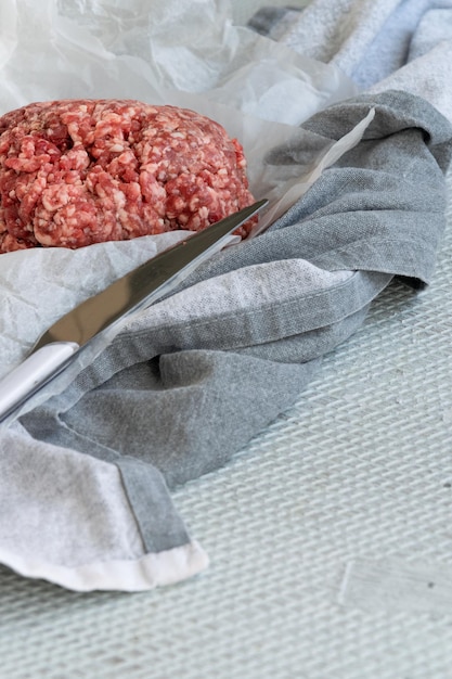 High angle view of meat on table