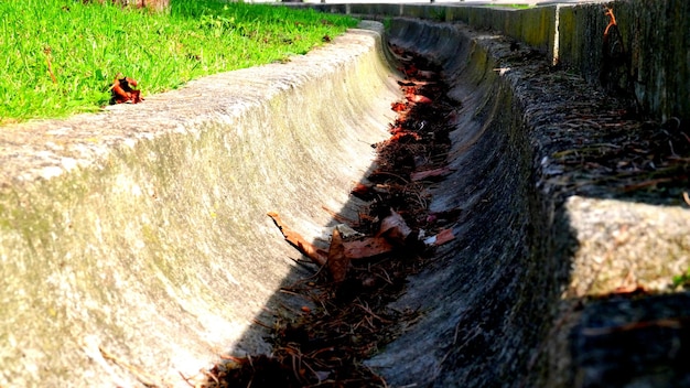 Foto vista ad alto angolo del drenaggio disordinato sul campo