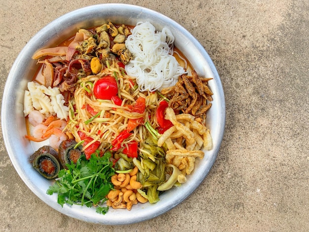 High angle view of mixed vegetables in bowl on table