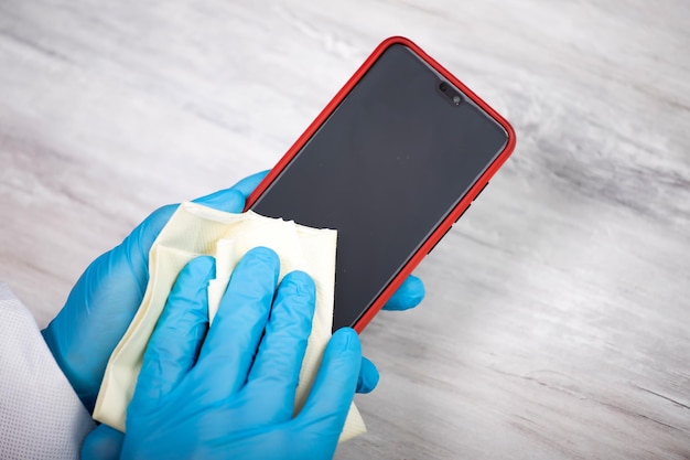 High angle view of mobile phone on table