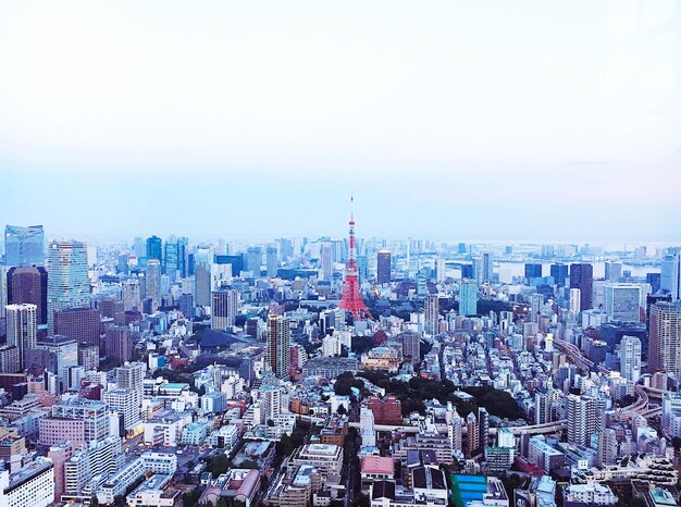 Photo high angle view of modern buildings in city against sky