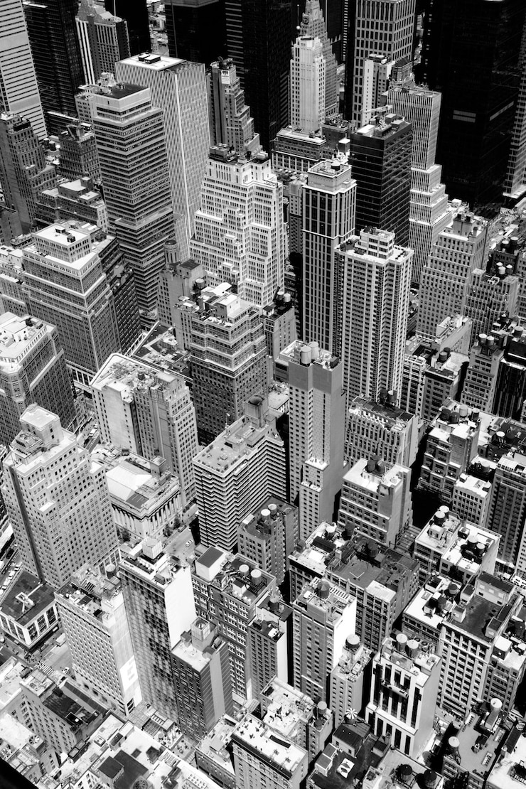 Photo high angle view of modern buildings in city