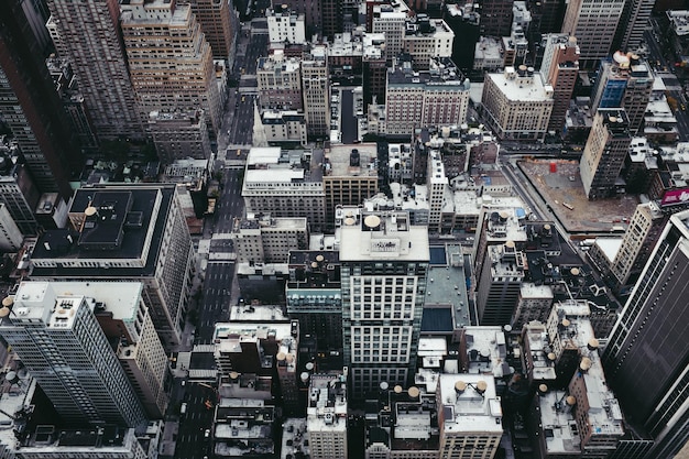 High angle view of modern buildings in city