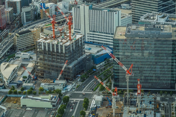 Photo 都市の近代的な建物の高角度の景色