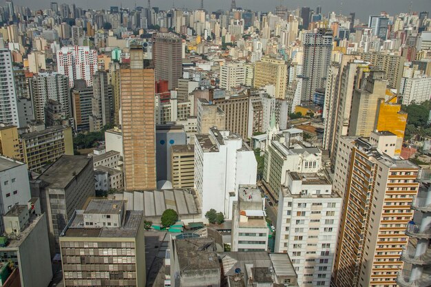 High angle view of modern buildings in city