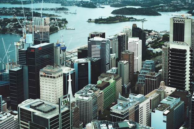 Photo high angle view of modern buildings at waterfront