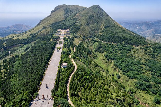 High angle view of mountain range against sky